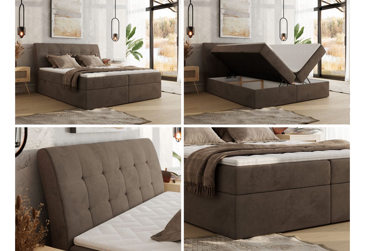 Łóżko kontynentalne - DAGOS 120x200 - H4 - brązowy, welwet - Topper T25