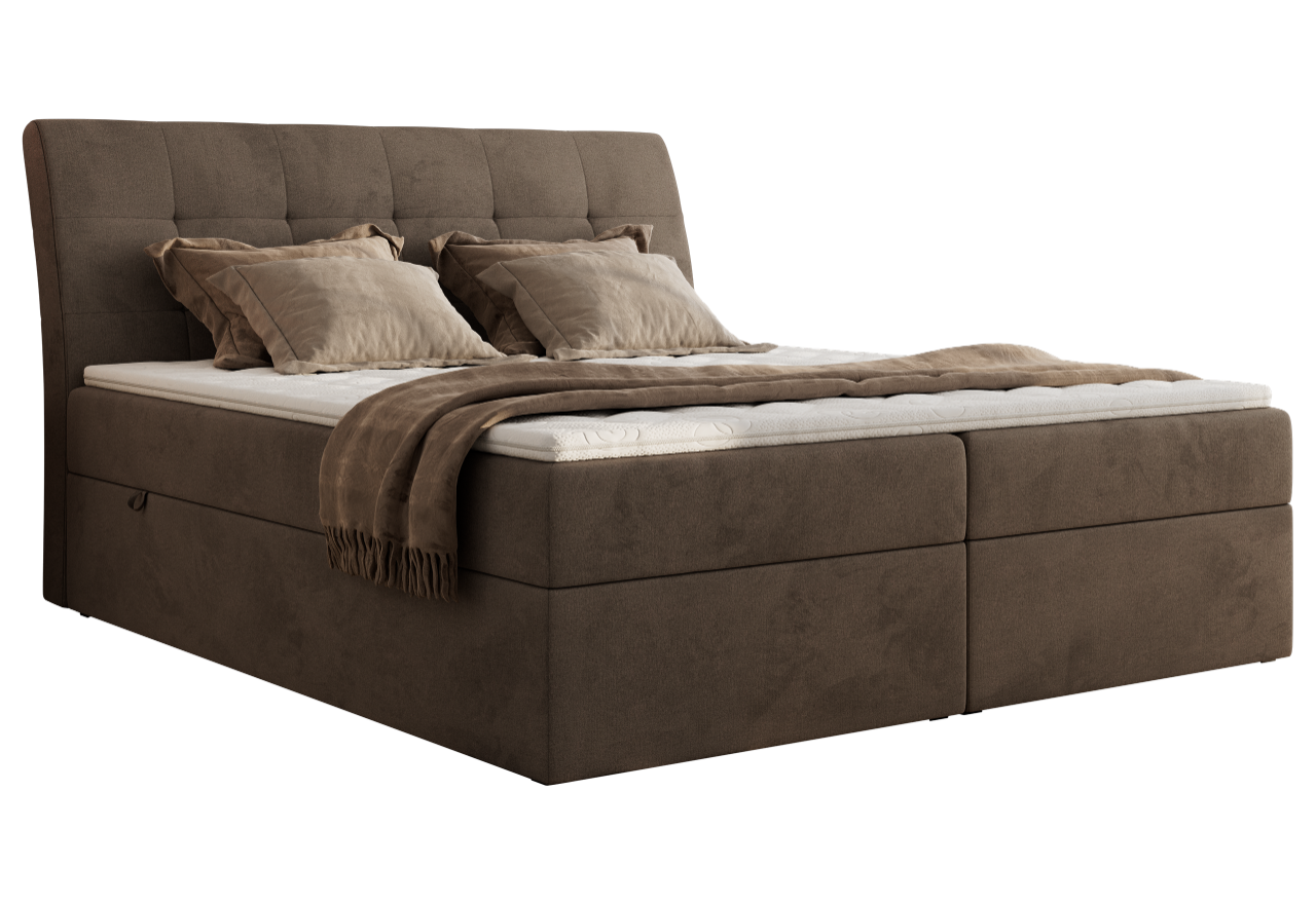 Łóżko kontynentalne - DAGOS 180x200 - H4 - brązowy, welwet - Topper T25