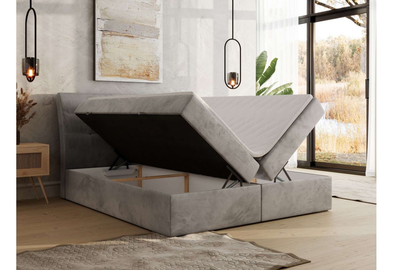 Łóżko kontynentalne - DAGOS 120x200 - H3 - jasnoszary, welwet - Topper T25