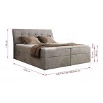 Łóżko kontynentalne - DAGOS 140x200 - H4 - jasnoszary, welwet - Topper T25