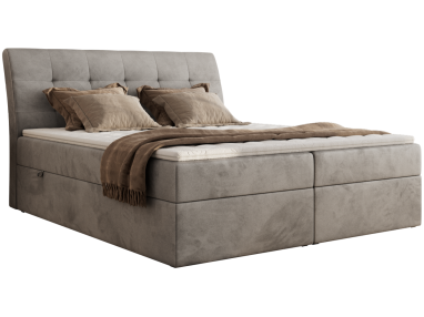 Łóżko kontynentalne - DAGOS 200x200 - H4 - jasnoszary, welwet - Topper T25