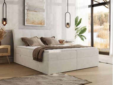 Łóżko kontynentalne - DAGOS 120x200 - H4 - kremowy, szenil gładki - Topper T25