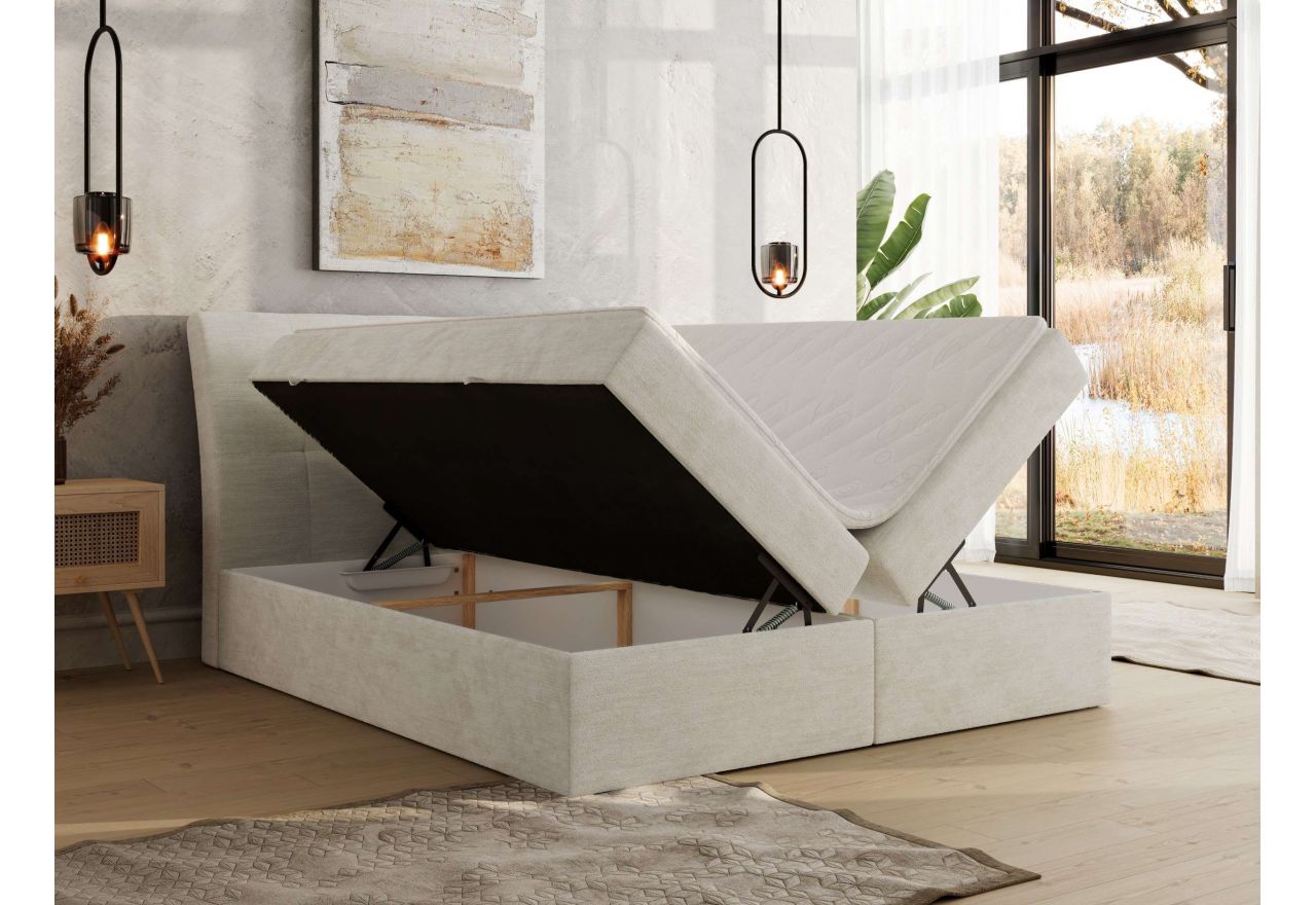 Łóżko kontynentalne - DAGOS 200x200 - H4 - kremowy, szenil gładki - Topper T25