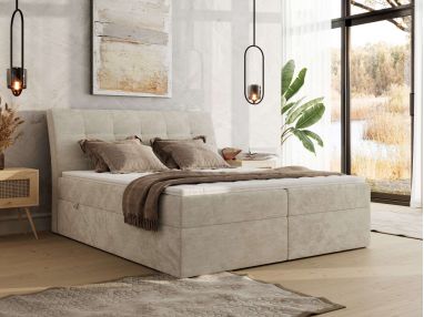 Łóżko kontynentalne - DAGOS 120x200 - H3 - beżowy, szenil gładki - Topper T25