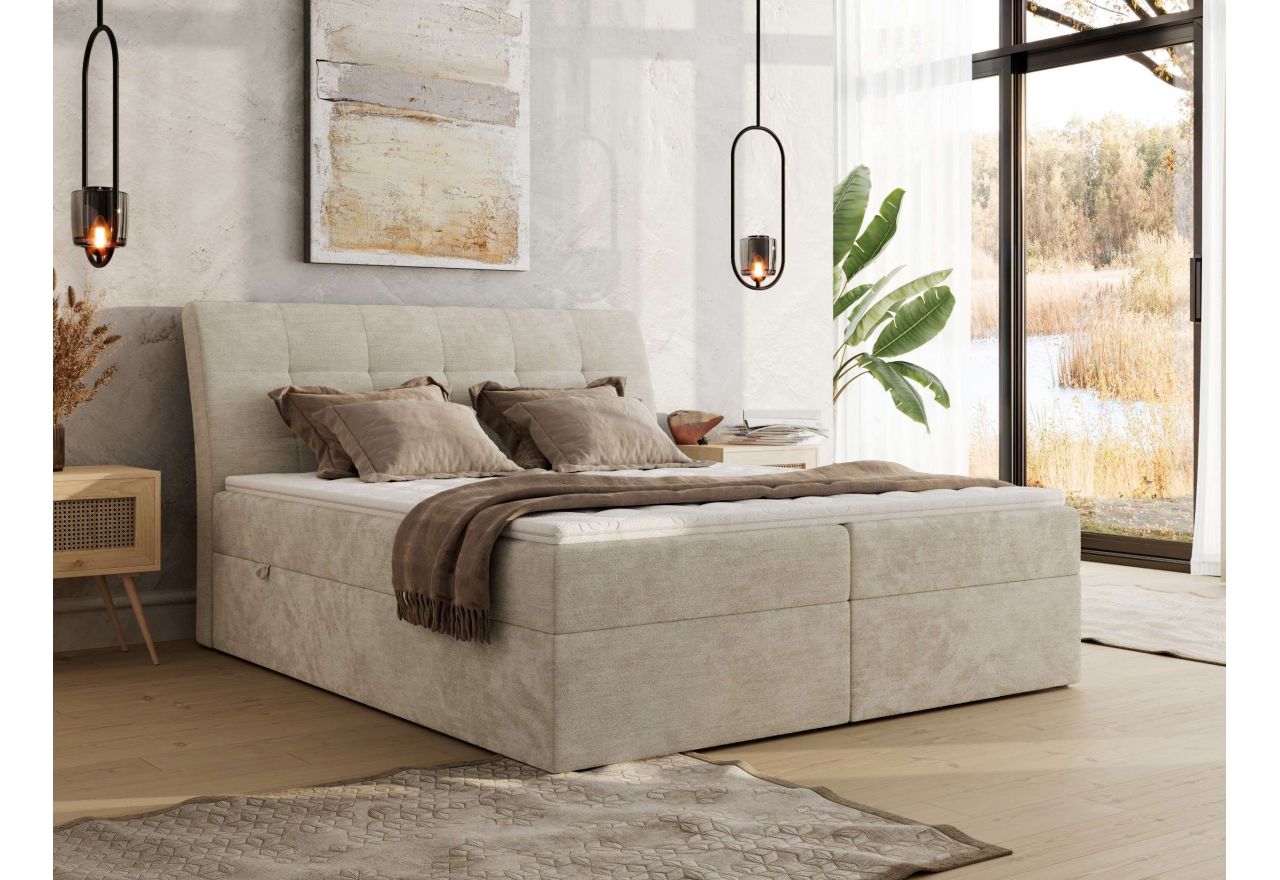 Łóżko kontynentalne - DAGOS 140x200 - H3 - beżowy, szenil gładki - Topper T25