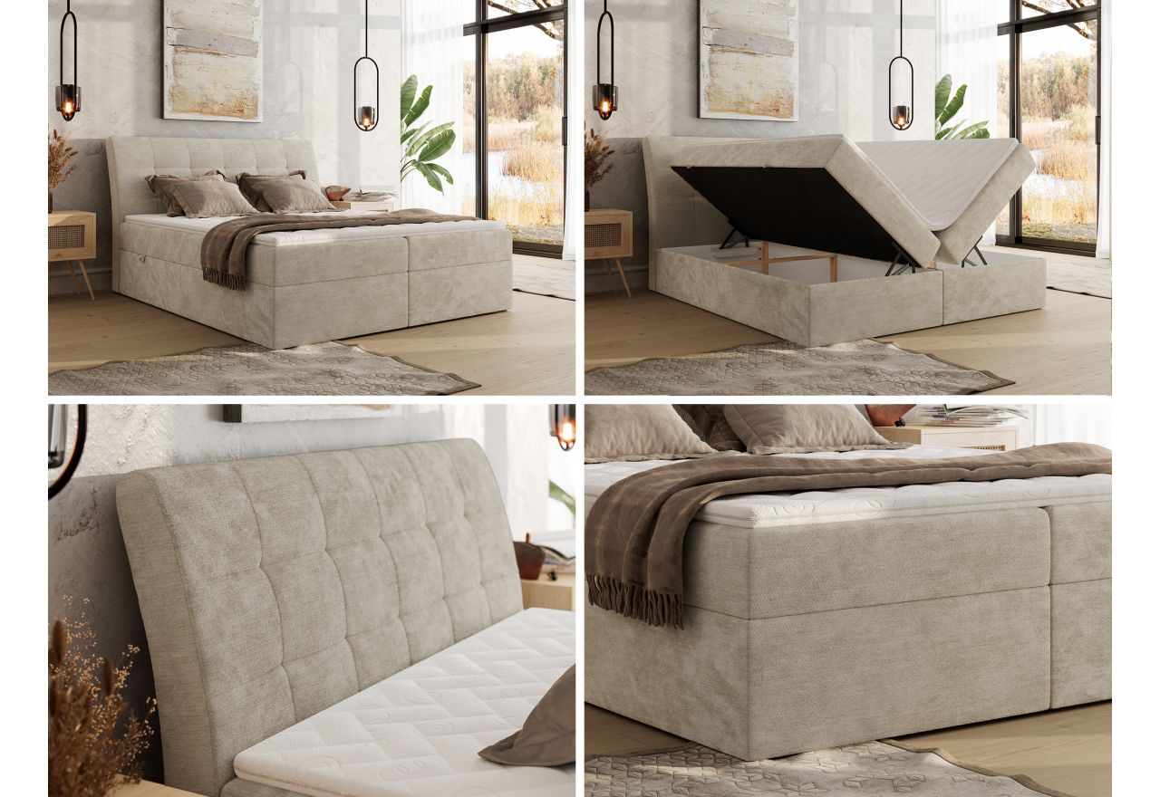 Łóżko kontynentalne - DAGOS 140x200 - H3 - beżowy, szenil gładki - Topper T25