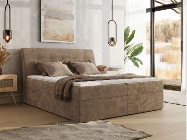 Łóżko kontynentalne - DAGOS 200x200 - H3 - brązowy, szenil gładki - Topper T25