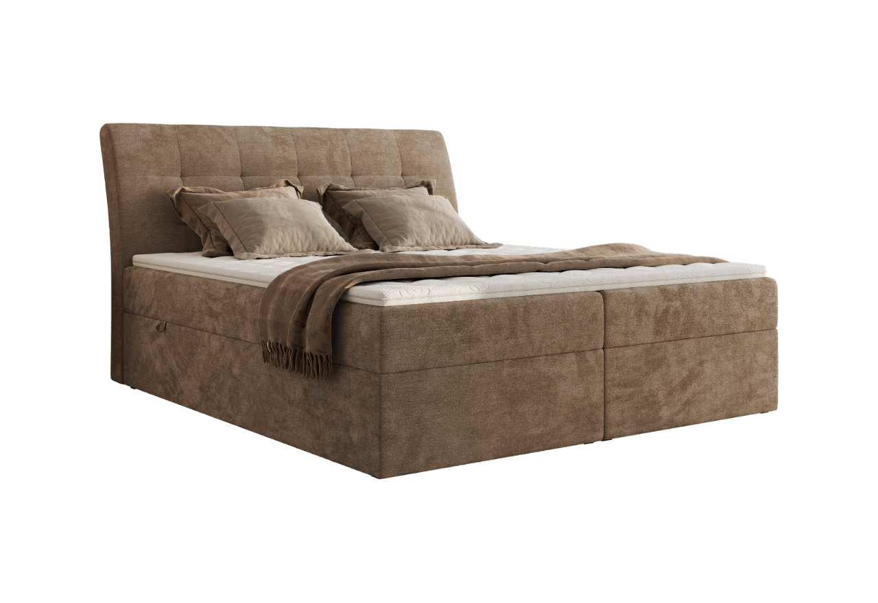 Łóżko kontynentalne - DAGOS 140x200 - H4 - brązowy, szenil gładki - Topper T25