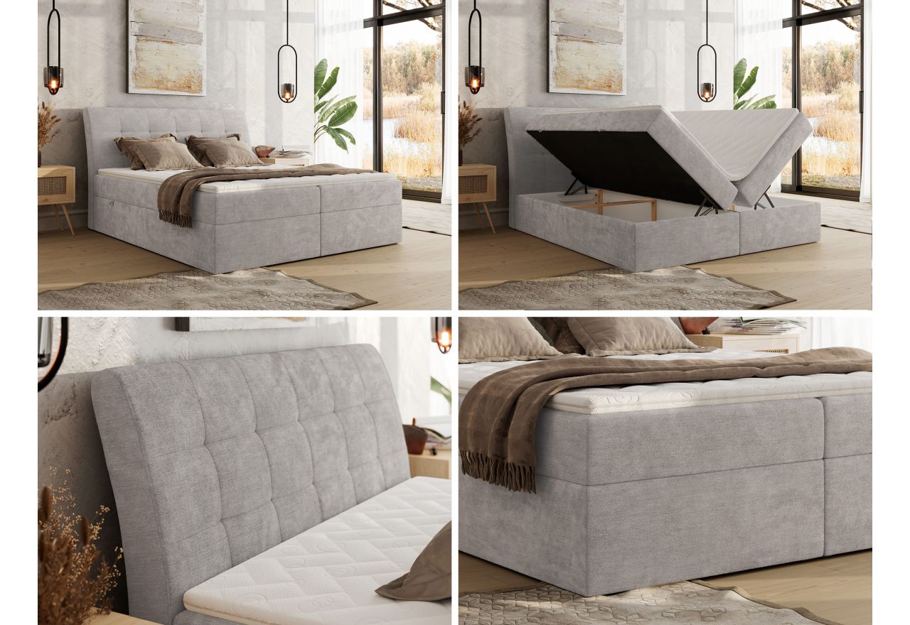 Łóżko kontynentalne - DAGOS 140x200 - H4 - jasnoszary, szenil gładki - Topper T25