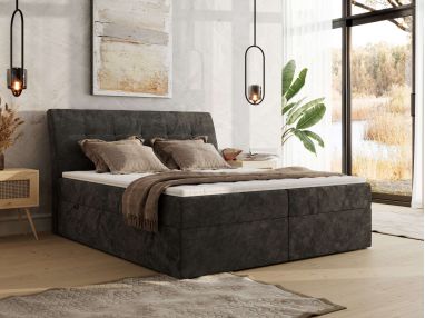 Łóżko kontynentalne - DAGOS 120x200 - H4 - ciemnoszary, szenil gładki - Topper T25