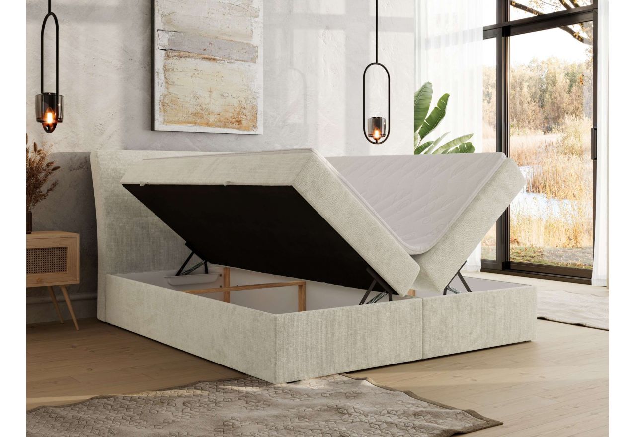 Łóżko kontynentalne - DAGOS 180x200 - H4 - kremowy, szenil grubo tkany - Topper Visco