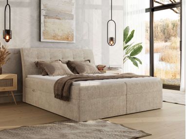 Łóżko kontynentalne - DAGOS 160x200 - H3 - beżowy, szenil grubo tkany - Topper Visco