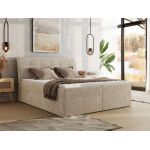 Łóżko kontynentalne - DAGOS 140x200 - H4 - beżowy, szenil grubo tkany - Topper Visco