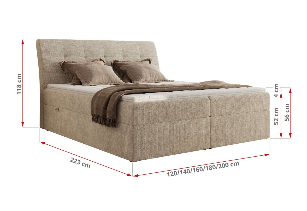 Łóżko kontynentalne - DAGOS 160x200 - H4 - beżowy, szenil grubo tkany - Topper Visco
