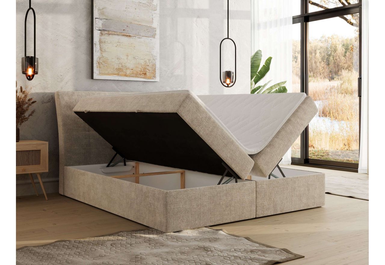 Łóżko kontynentalne - DAGOS 180x200 - H4 - beżowy, szenil grubo tkany - Topper Visco