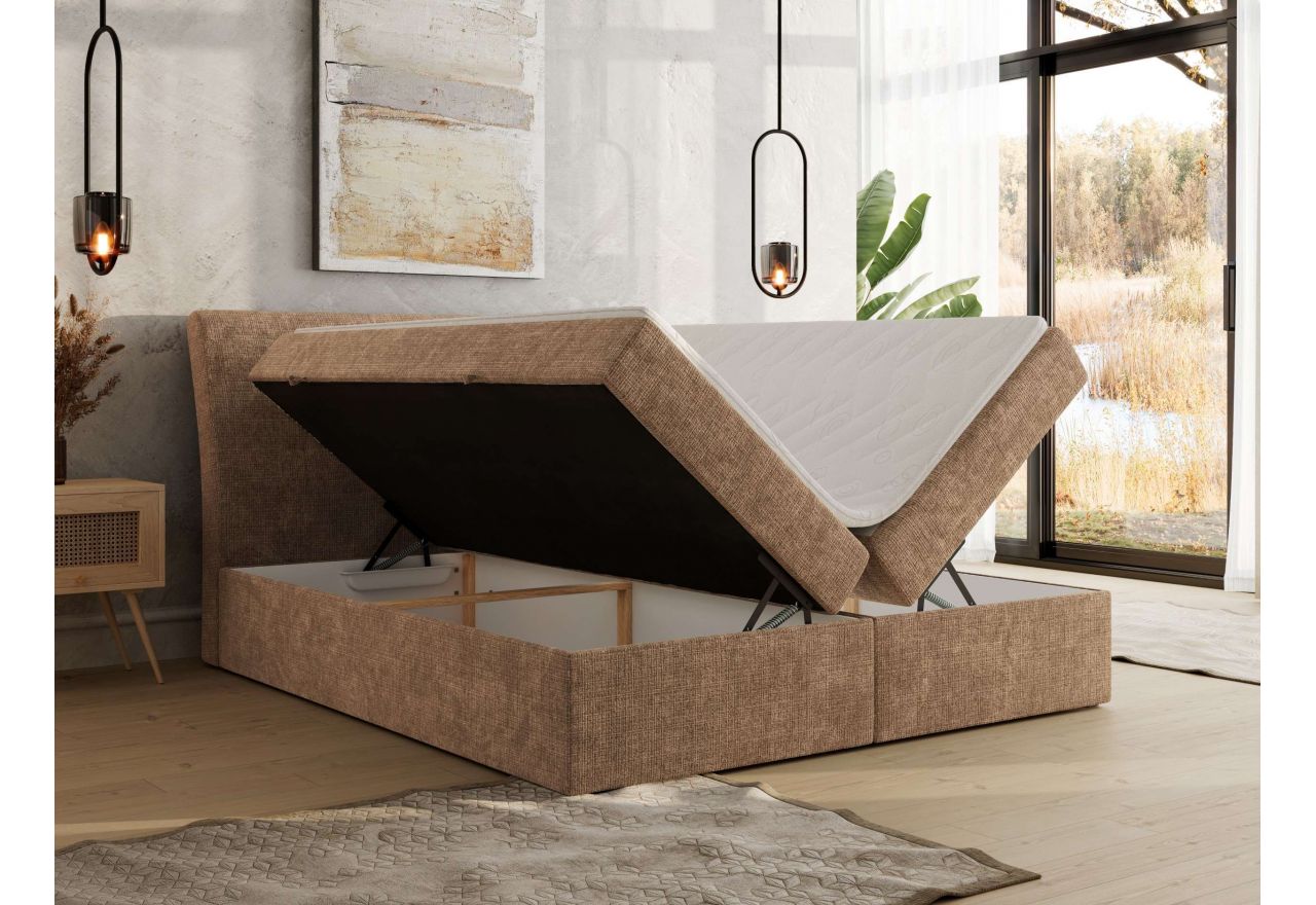 Łóżko kontynentalne - DAGOS 120x200 - H3 - jasnobrązowy, szenil grubo tkany - Topper Visco