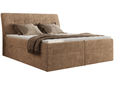 Łóżko kontynentalne - DAGOS 140x200 - H4 - jasnobrązowy, szenil grubo tkany - Topper Visco