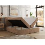 Łóżko kontynentalne - DAGOS 200x200 - H4 - jasnobrązowy, szenil grubo tkany - Topper Visco