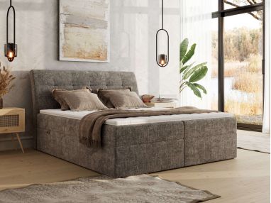 Łóżko kontynentalne - DAGOS 120x200 - H3 - jasnobrązowy, szenil grubo tkany - Topper Visco