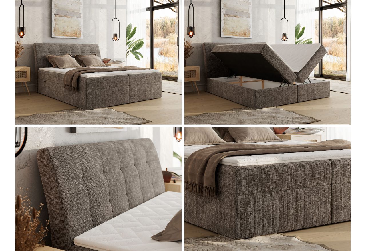 Łóżko kontynentalne - DAGOS 140x200 - H3 - brązowy, szenil grubo tkany - Topper Visco