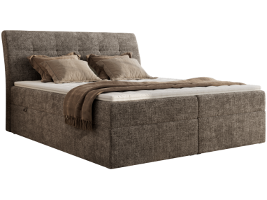 Łóżko kontynentalne - DAGOS 200x200 - H3 - brązowy, szenil grubo tkany - Topper Visco