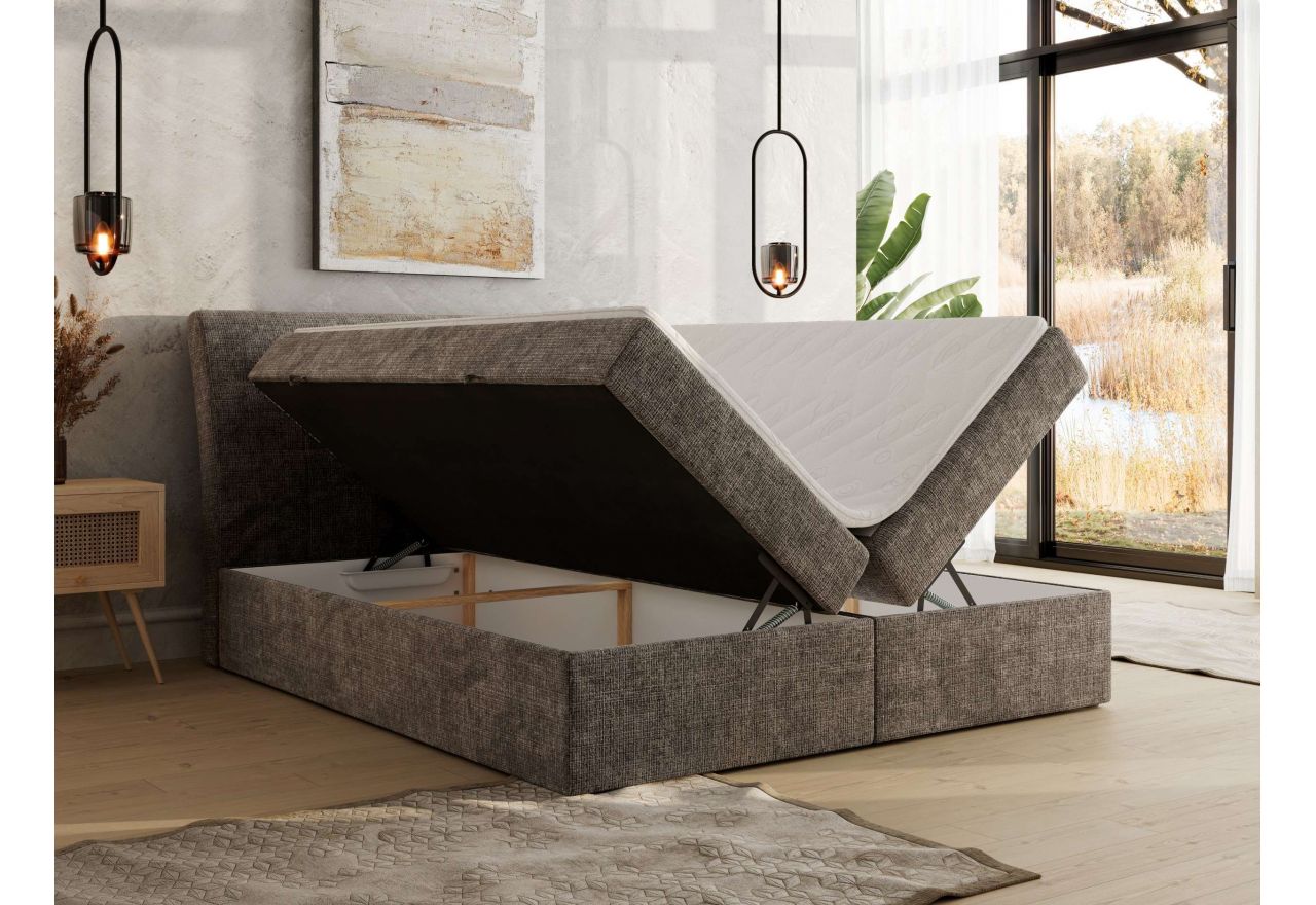 Łóżko kontynentalne - DAGOS 120x200 - H4 - brązowy, szenil grubo tkany - Topper Visco