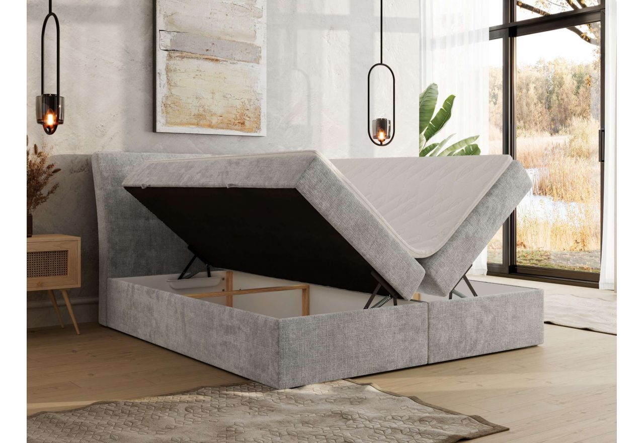 Łóżko kontynentalne - DAGOS 140x200 - H3 - jasnoszary, szenil grubo tkany - Topper Visco