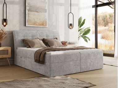 Łóżko kontynentalne - DAGOS 160x200 - H3 - jasnoszary, szenil grubo tkany - Topper Visco