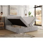 Łóżko kontynentalne - DAGOS 200x200 - H3 - jasnoszary, szenil grubo tkany - Topper Visco