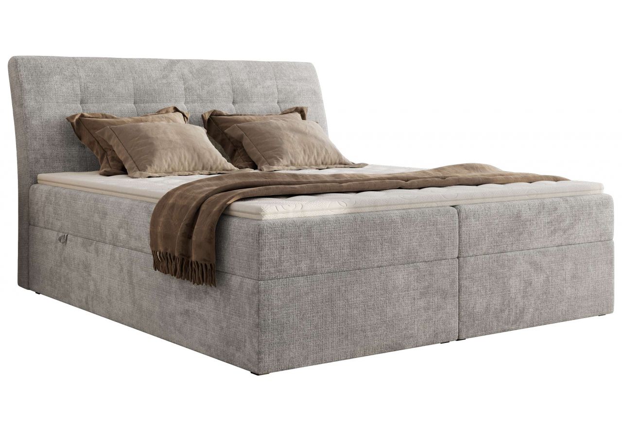 Łóżko kontynentalne - DAGOS 120x200 - H4 - jasnoszary, szenil grubo tkany - Topper Visco