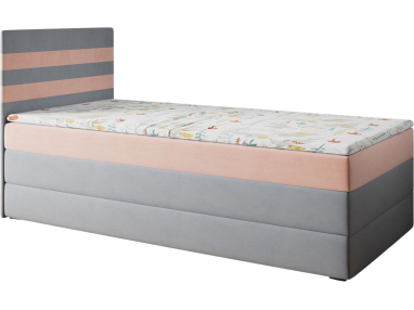 Szaro różowe kontynentalne łóżko pojedyncze z pojemnikiem na pościel - MIKOŁAJ 1 Magic Velvet 2240 / Magic Velvet 2253