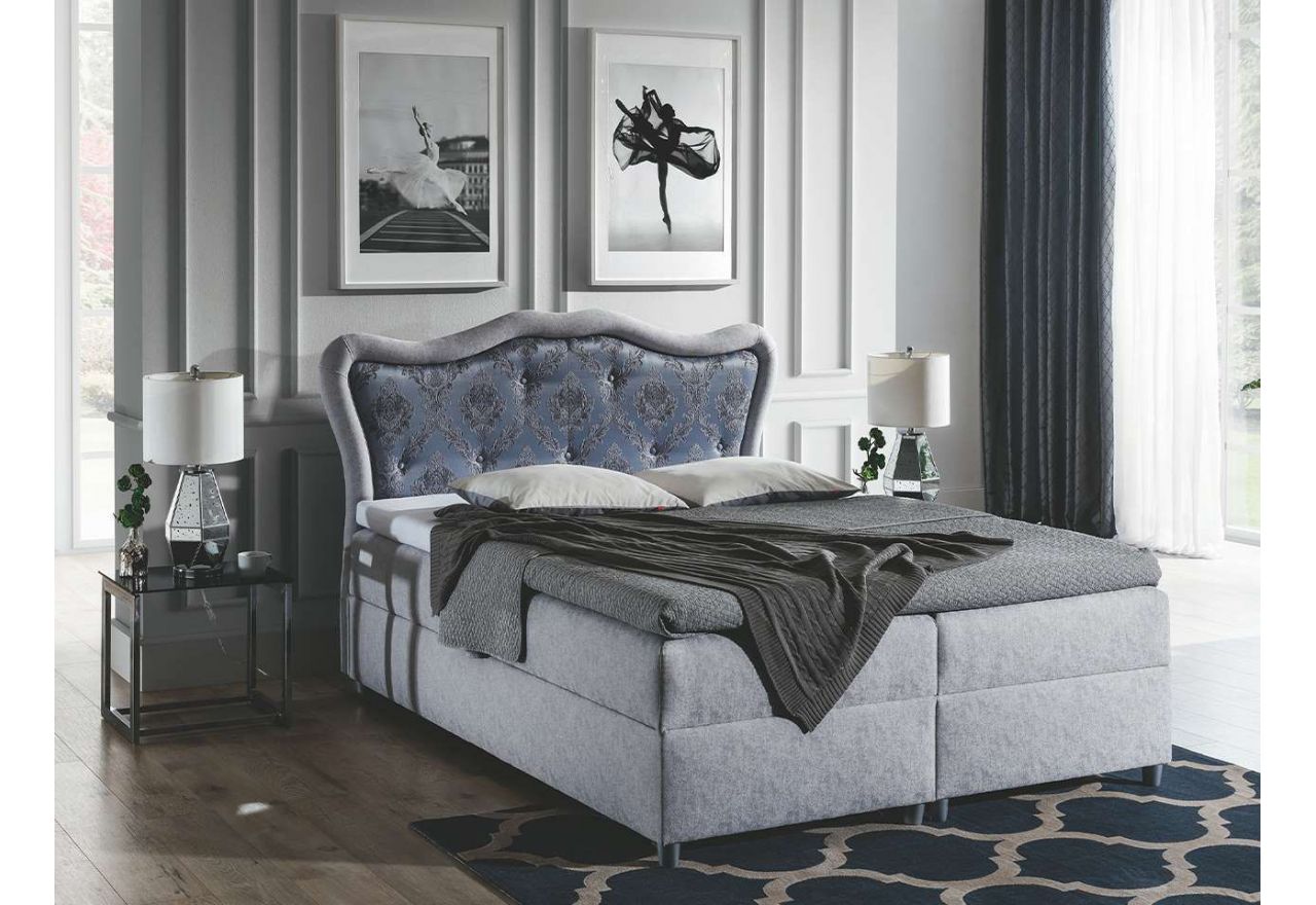 Eleganckie łóżko kontynentalne z podwójnym pojemnikiem na pościel - GEFIN