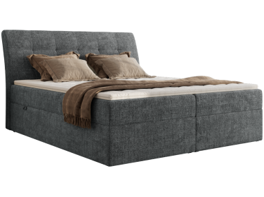 Łóżko kontynentalne - DAGOS 120x200 - H4 - ciemnoszary, szenil grubo tkany - Topper Visco