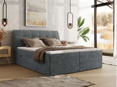 Łóżko kontynentalne - DAGOS 140x200 - H4 - ciemnoszary, szenil grubo tkany - Topper Visco