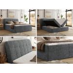 Łóżko kontynentalne - DAGOS 180x200 - H4 - ciemnoszary, szenil grubo tkany - Topper Visco