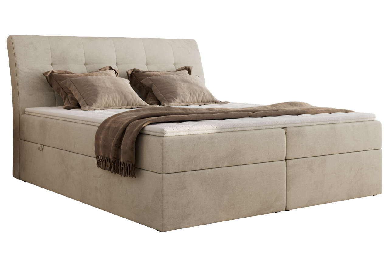 Łóżko kontynentalne - DAGOS 120x200 - H3 - beżowy, welwet - Topper Visco