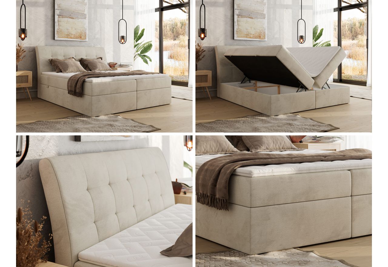 Łóżko kontynentalne - DAGOS 120x200 - H3 - beżowy, welwet - Topper Visco