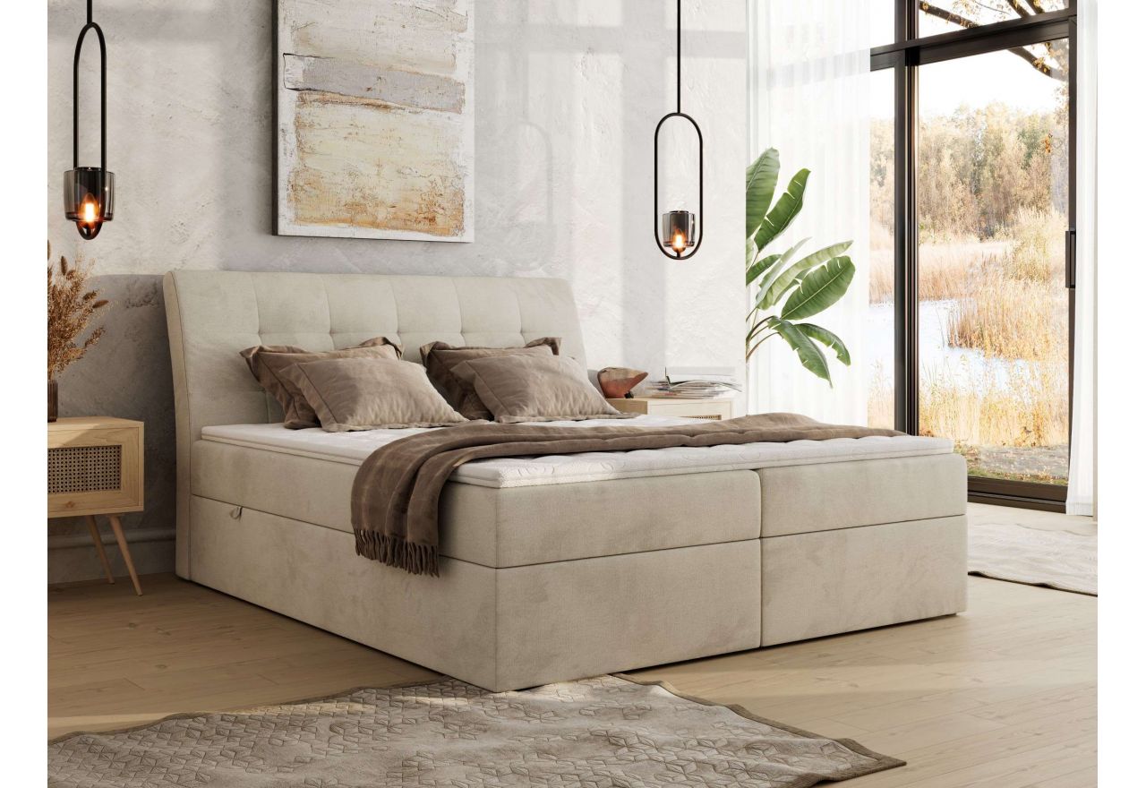 Łóżko kontynentalne - DAGOS 140x200 - H4 - beżowy, welwet - Topper Visco