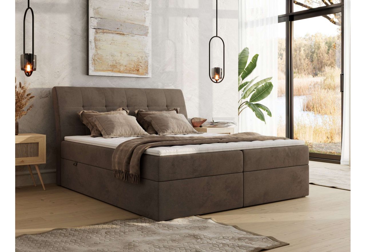 Łóżko kontynentalne - DAGOS 160x200 - H3 - brązowy, welwet - Topper Visco