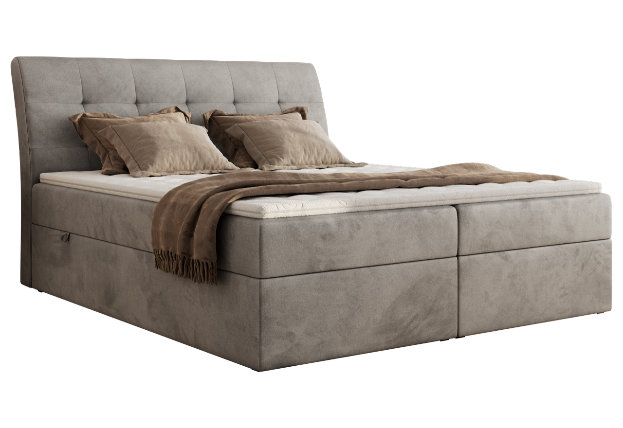 Łóżko kontynentalne - DAGOS 160x200 - H3 - jasnoszary, welwet - Topper Visco