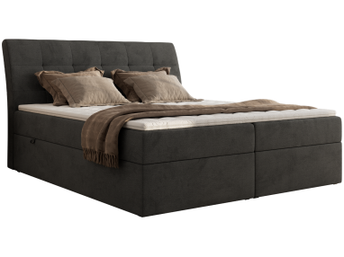 Łóżko kontynentalne - DAGOS 200x200 - H4 - jasnoszary, welwet - Topper Visco