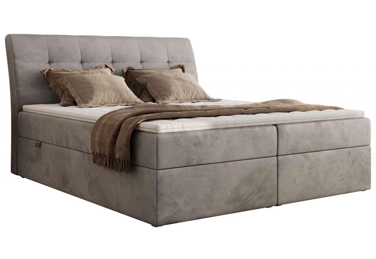 Łóżko kontynentalne - DAGOS 200x200 - H4 - jasnoszary, welwet - Topper Visco