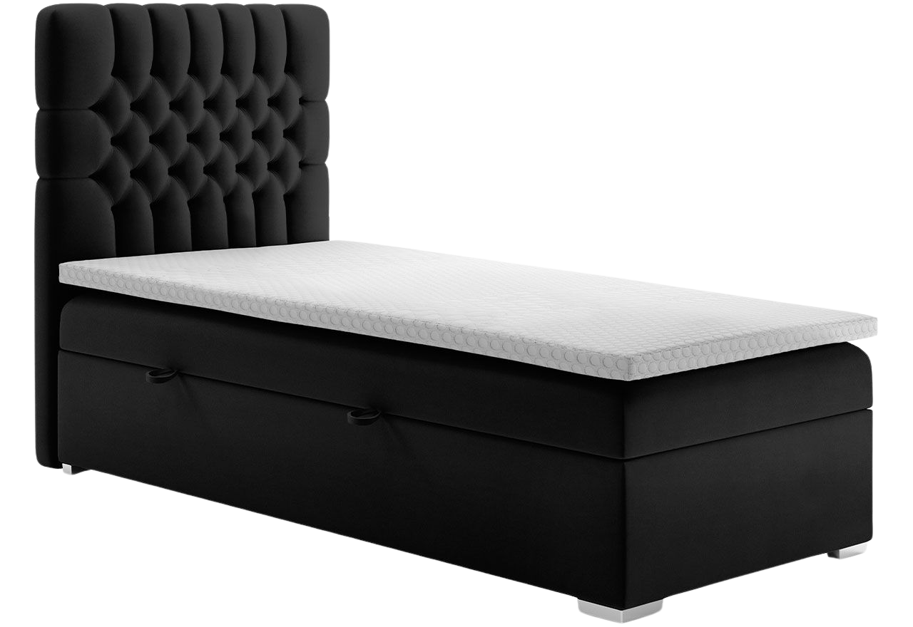 Łóżko pojedyncze kontynentalne z opcją pojemnika na pościel - PERA 80x200 czarny