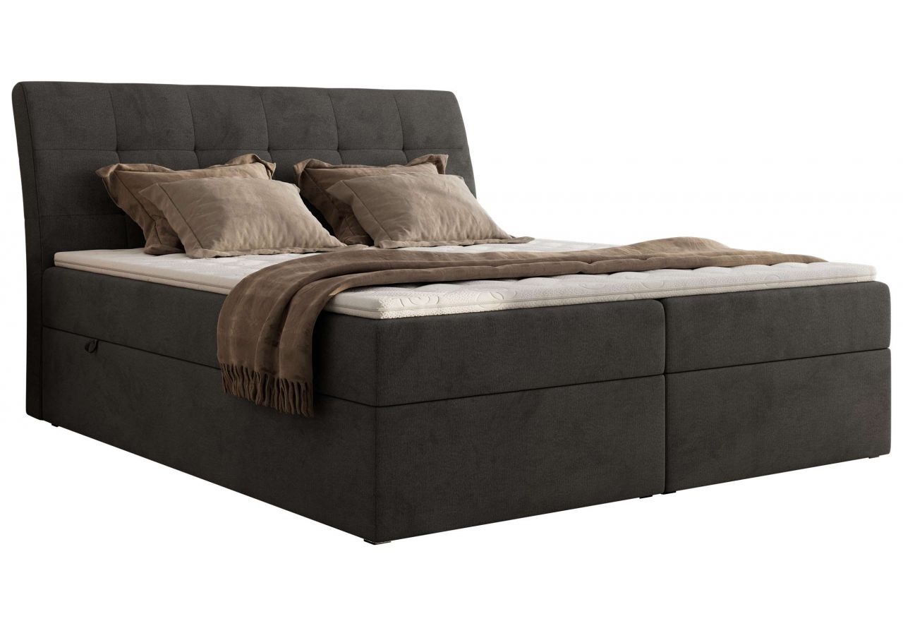 Łóżko kontynentalne - DAGOS 200x200 - H3 - ciemnoszary, welwet - Topper Visco