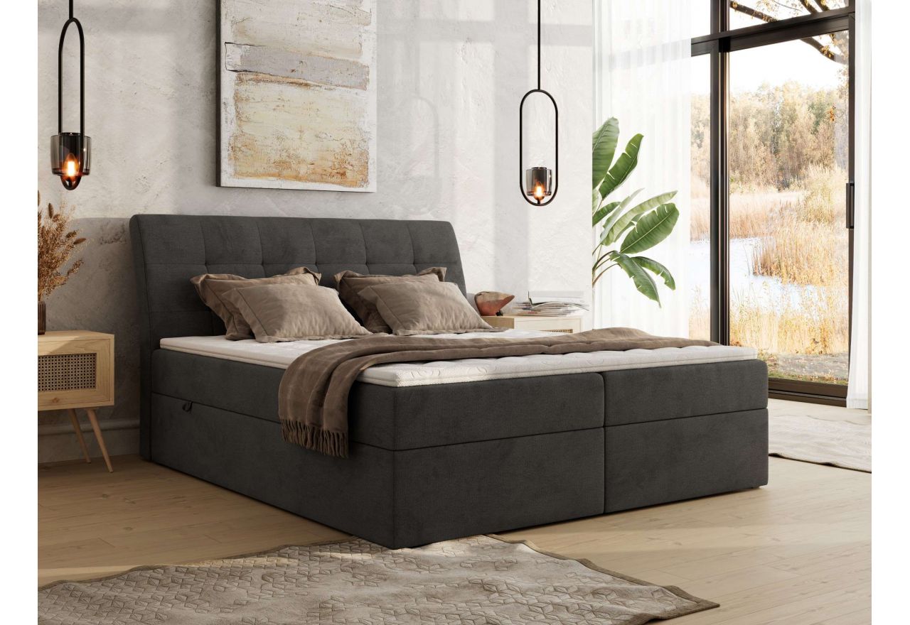 Łóżko kontynentalne - DAGOS 160x200 - H4 - ciemnoszary, welwet - Topper Visco