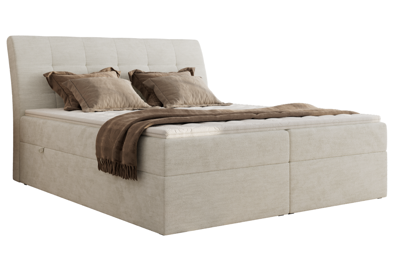 Łóżko kontynentalne - DAGOS 160x200 - H3 - kremowy, szenil gładki - Topper Visco