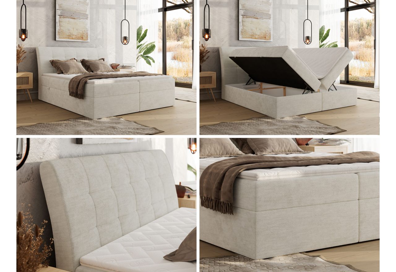 Łóżko kontynentalne - DAGOS 180x200 - H3 - kremowy, szenil gładki - Topper Visco