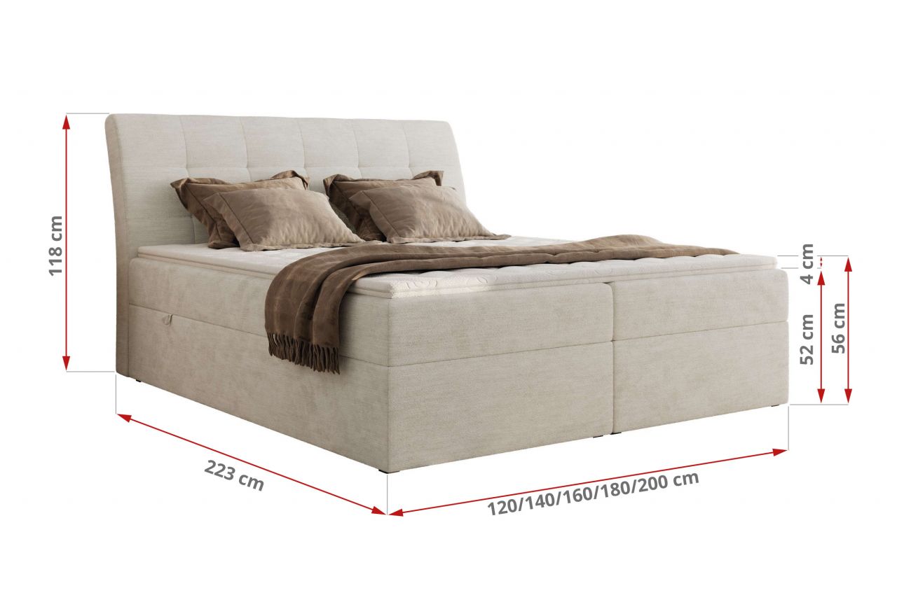 Łóżko kontynentalne - DAGOS 140x200 - H4 - kremowy, szenil gładki - Topper Visco