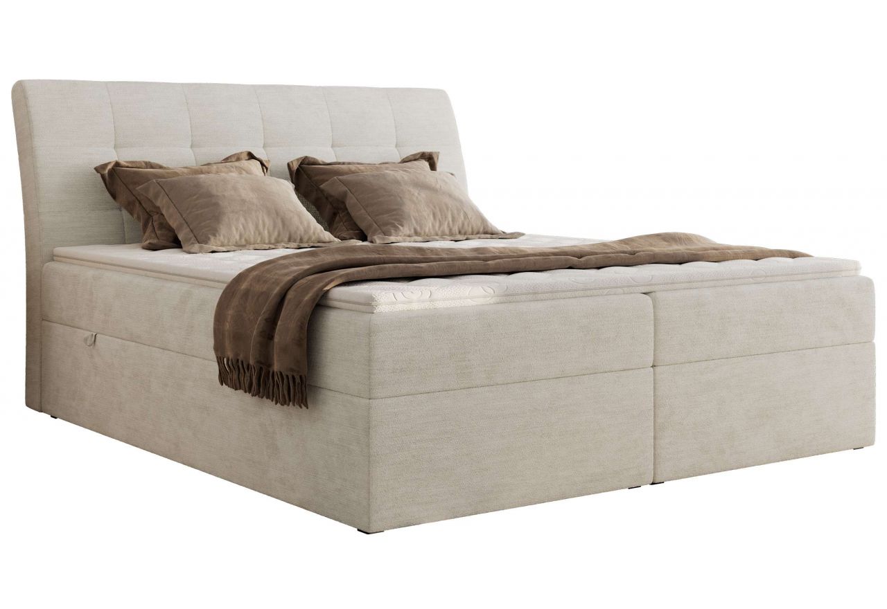 Łóżko kontynentalne - DAGOS 200x200 - H4 - kremowy, szenil gładki - Topper Visco