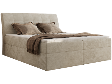 Łóżko kontynentalne - DAGOS 120x200 - H3 - beżowy, szenil gładki - Topper Visco